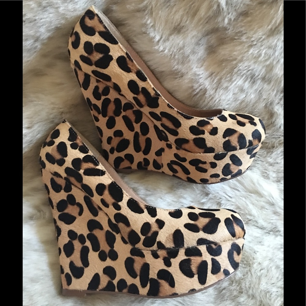 Steve Madden-Leopard Animal Print Pony Hair Wedges